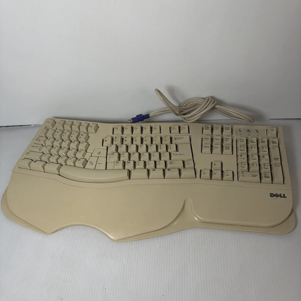 Vintage Dell SK-6000 E Ergonomic Wired PS/2 Keyboard Beige QWERTY Split Layout